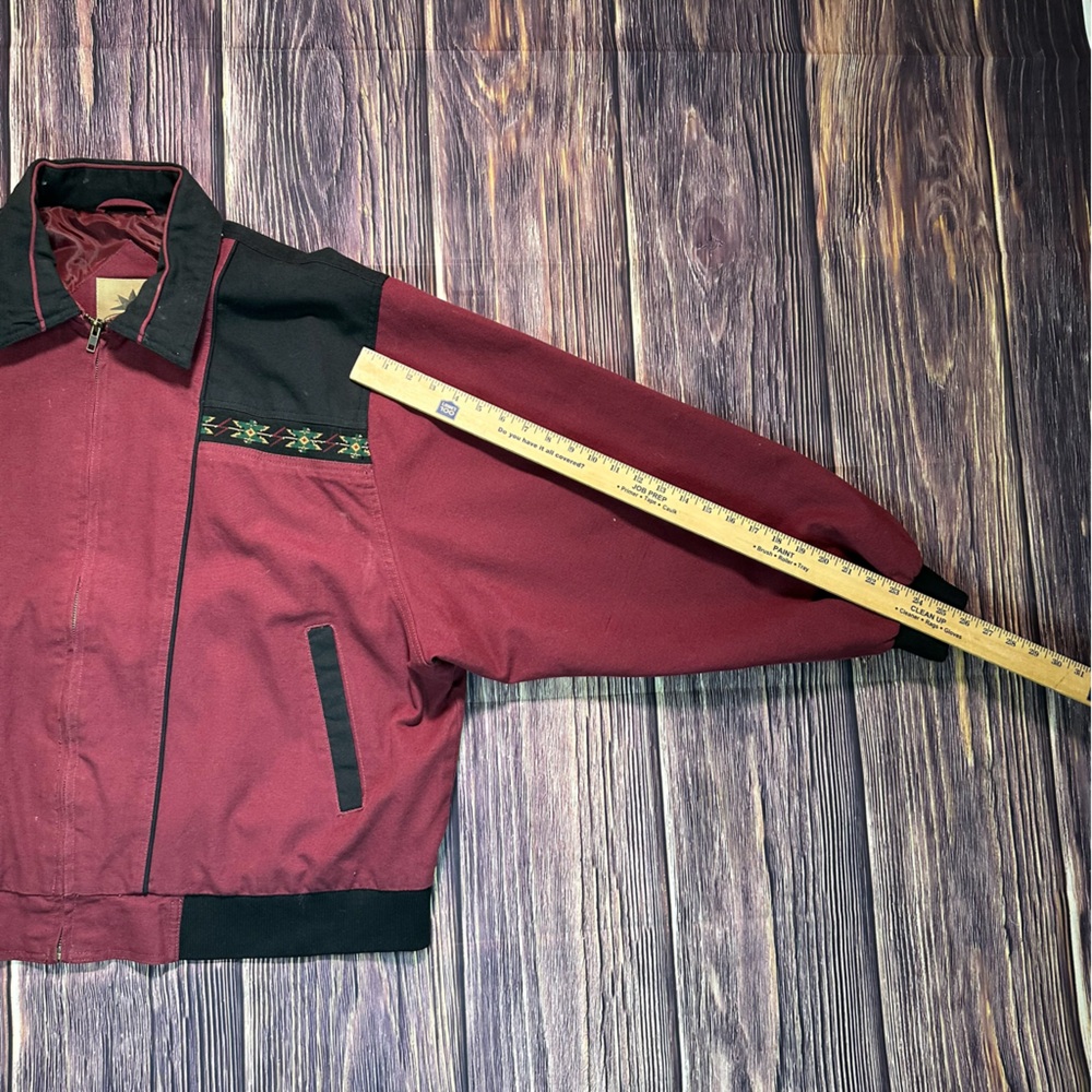 Vintage Canyon Guide Outfitters Aztec Southwestern Bomber Jacket Maroon 2XL - Picture 9 of 10
